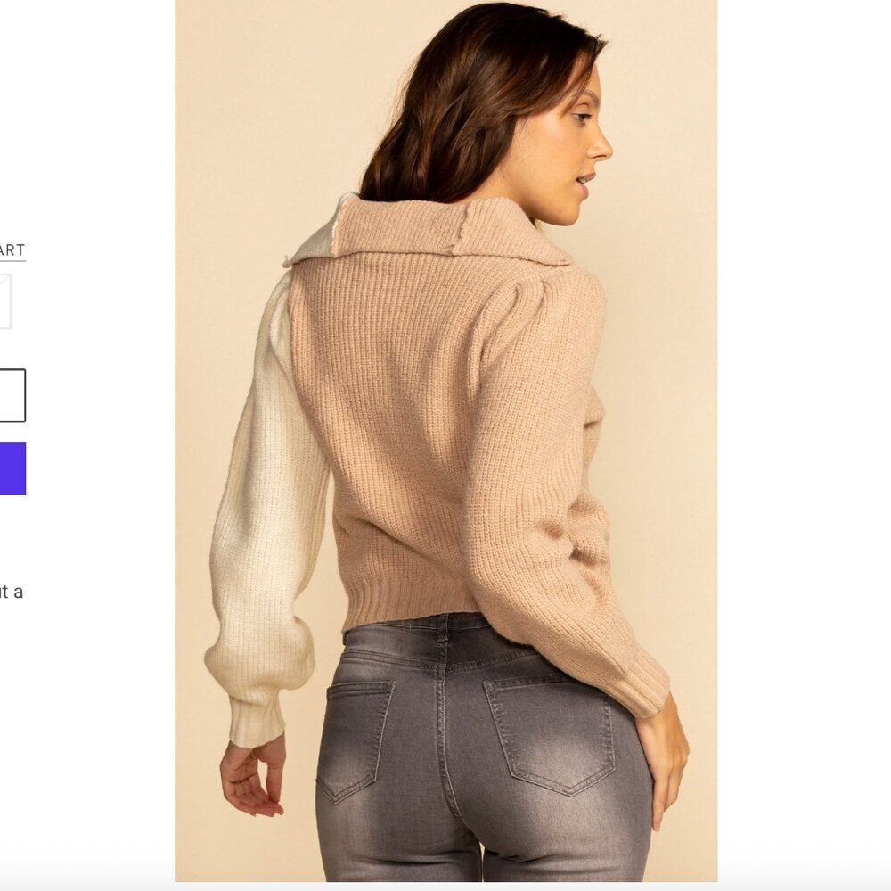 PINK MARTINI - Amy Button-Up Two-Toned Knit Sweater - Taupe/Cream - XXS - Picture 3 of 10